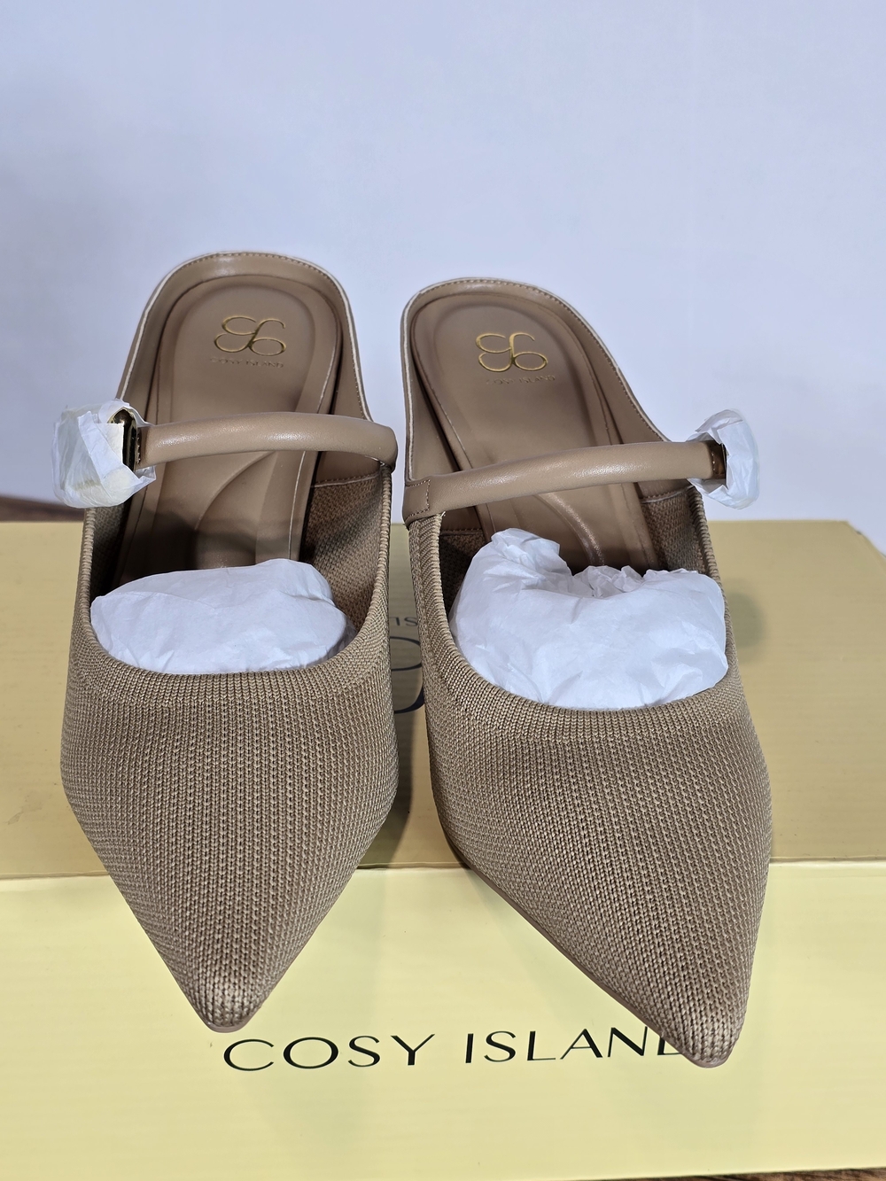 Cosy Island Women's Tan Pointed Toe Mary Jane Heeled Mules Size 5.5 - Picture 8 of 13